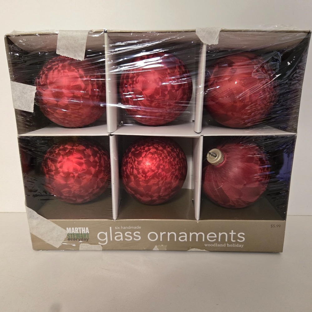 Martha Stewart Woodland Holiday Red Handmade Glass Christmas 3" Ornaments 2005